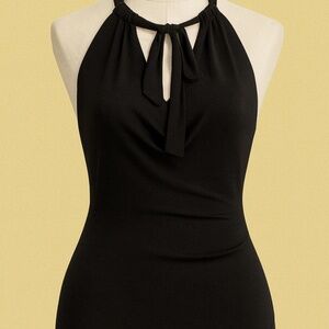 Black Halter Backless Drape Maxi Dress – Size: L